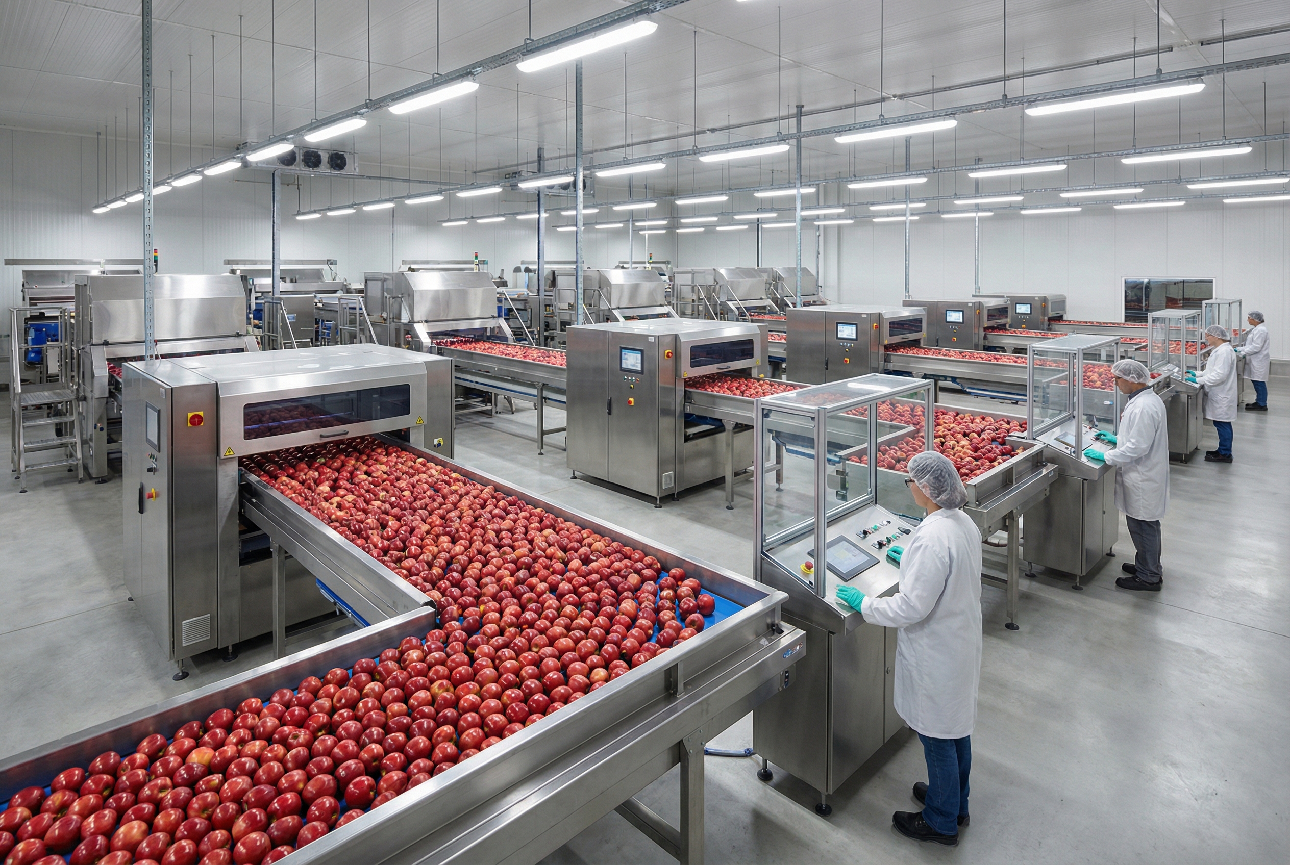 Computer vision sorting line grading apples by quality